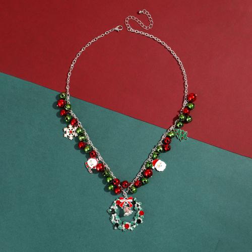 Natale Collane, ottone, with 7cm extender chain, Design natalizio & per la donna & smalto, 39x36mm, Lunghezza Appross. 48 cm, Venduto da PC