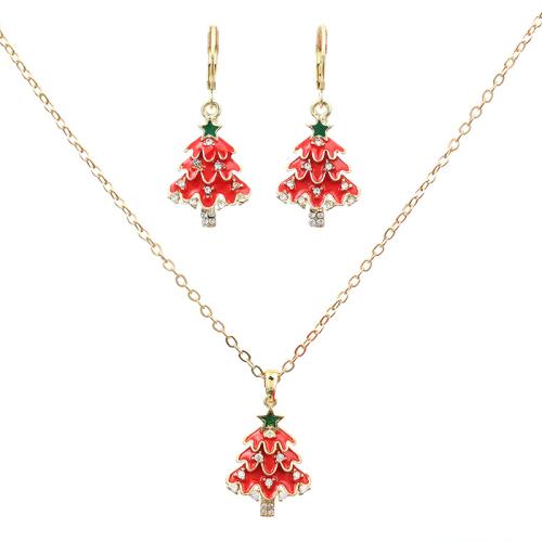 Zinc Alloy Jewelry Sets with 5cm extender chain Christmas Tree Christmas Design & for woman & enamel & with rhinestone Length Approx 40 cm Sold By PC