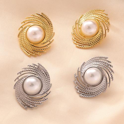 Roestvrij staal Stud Earrings, 304 roestvrij staal, met Plastic Pearl, mode sieraden & voor vrouw, meer kleuren voor de keuze, 25x30mm, Verkocht door pair