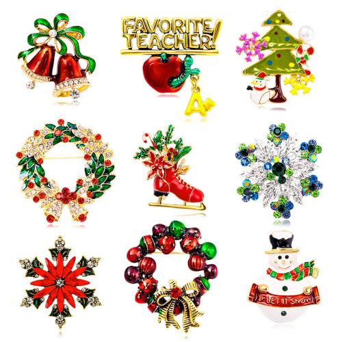 Christmas Brooches Zinc Alloy Christmas Design & for woman & enamel & with rhinestone Sold By PC