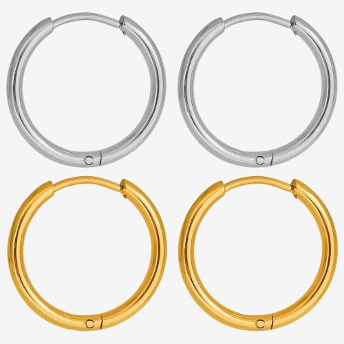 Mens Stainless Steel Hoop Earring, 304 rustfrit stål, Donut, mode smykker & for kvinde, flere farver til valg, 14x14x1mm, Solgt af par