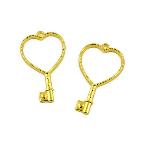 Colgantes de Aleación de Zinc en Forma Llave, Corazón, chapado en color dorado, Bricolaje, 24x42mm, 100PCs/Bolsa, Vendido por Bolsa