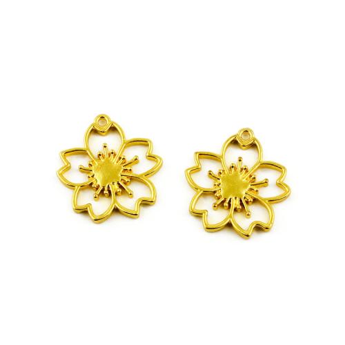 Zinc Alloy Flower Pendler, guldfarve belagt, du kan DIY, 28x35mm, 100pc'er/Bag, Solgt af Bag