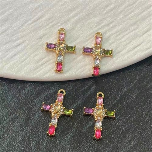 Zinc Alloy Cross Pendants gold color plated DIY & with rhinestone multi-colored Sold By PC