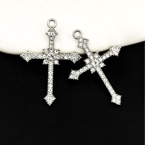 Zinc Alloy Cross Pendants silver color plated DIY & with rhinestone Sold By Bag