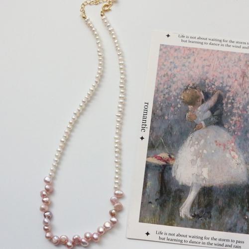 Freshwater Pearl Mässing Chain Necklace, med Mässing, med 6cm extender kedja, mode smycken, blandade färger, Längd 36 cm, Säljs av PC