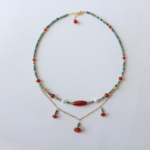 Natural Gemstone Necklace with Freshwater Pearl & Brass fashion jewelry mixed colors Length 40 cm Sold By PC