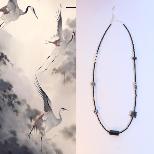 Natural Gemstone Necklace with 5cm extender chain fashion jewelry black Length 44 cm Sold By PC