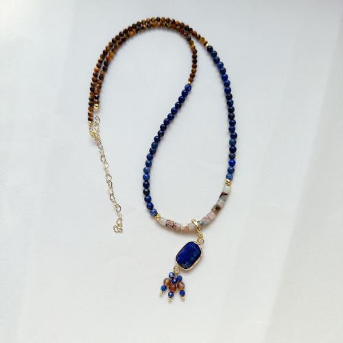 Natural Gemstone Necklace with 7cm extender chain fashion jewelry mixed colors Length 46 cm Sold By PC