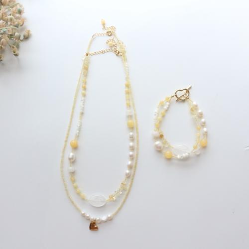 Natural Gemstone Jewelry Sets with Freshwater Pearl & Brass fashion jewelry Sold By PC