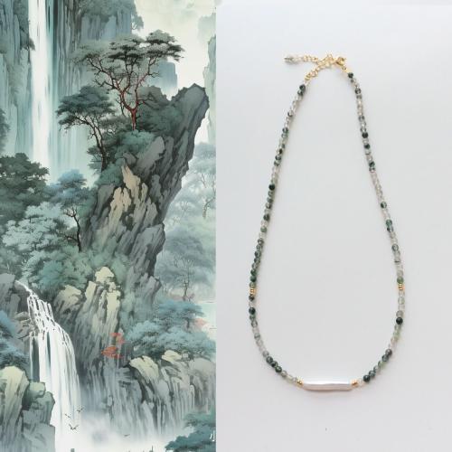 Colar de jóias de pedras preciosas, misto de pedras semi-preciosas, with Pérolas de água doce & cobre, with 6cm extender chain, joias de moda, cores misturadas, comprimento 39 cm, vendido por PC