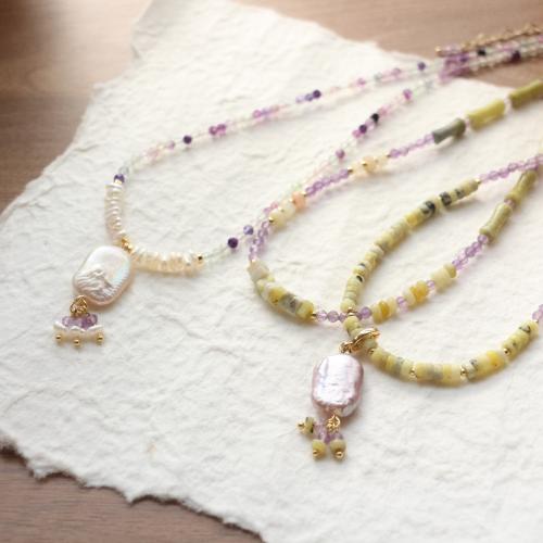 Natural Gemstone Jewelry Sets with Freshwater Pearl & Brass fashion jewelry Sold By PC