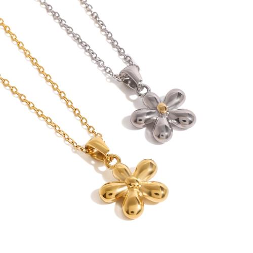 Stainless Steel Jewelry Necklace 304 Stainless Steel with 1.96 Inch extender chain Flower plated fashion jewelry & for woman Length 17.7 Inch Sold By PC