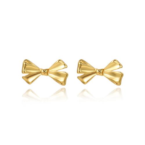 Roestvrij staal Stud Earrings, 304 roestvrij staal, Strik, plated, voor vrouw, goud, Verkocht door pair