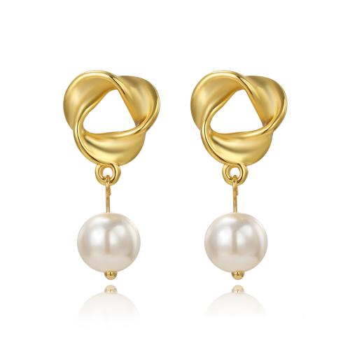 Roestvrij staal Stud Earrings, 304 roestvrij staal, met Plastic Pearl, plated, voor vrouw, goud, Verkocht door pair