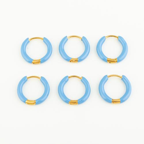 Stainless Steel Lever Back Earring 304 Stainless Steel Vacuum Ion Plating three pieces & for woman & enamel blue Sold By Lot