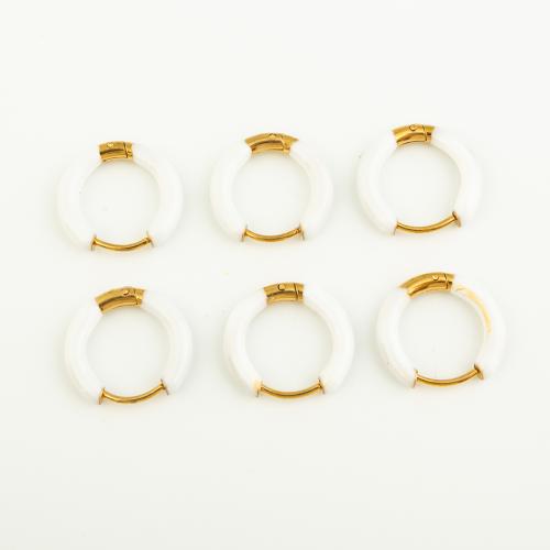 Stainless Steel Lever Back Earring 304 Stainless Steel Vacuum Ion Plating three pieces & for woman & enamel white Sold By Lot