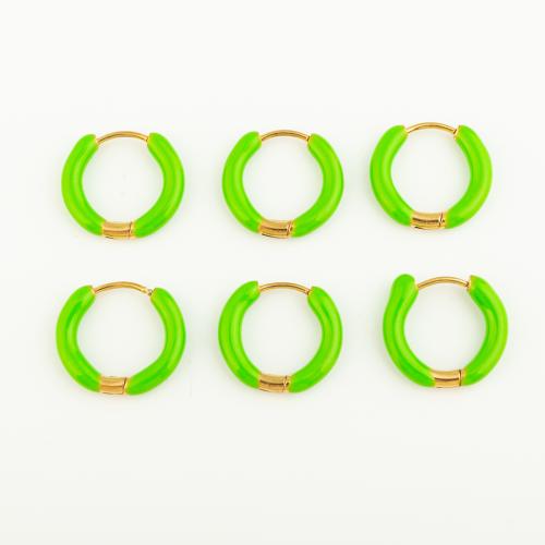 Stainless Steel Lever Back Earring 304 Stainless Steel Vacuum Ion Plating three pieces & for woman & enamel green Sold By Lot