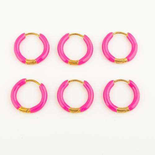 Stainless Steel Lever Back Earring 304 Stainless Steel Vacuum Ion Plating three pieces & for woman & enamel pink Sold By Lot