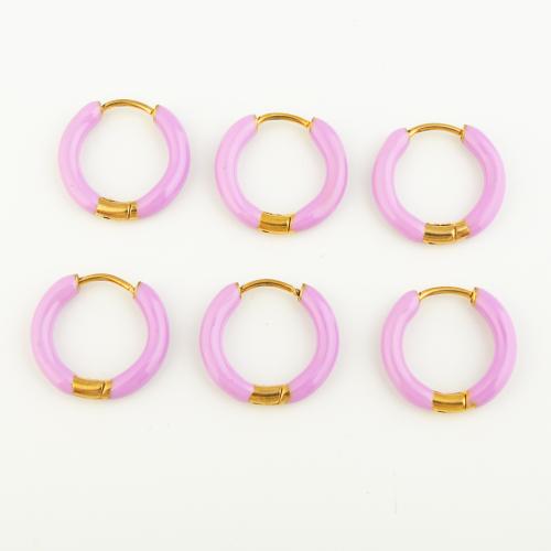 Stainless Steel Lever Back Earring 304 Stainless Steel Vacuum Ion Plating three pieces & for woman & enamel pink Sold By Lot