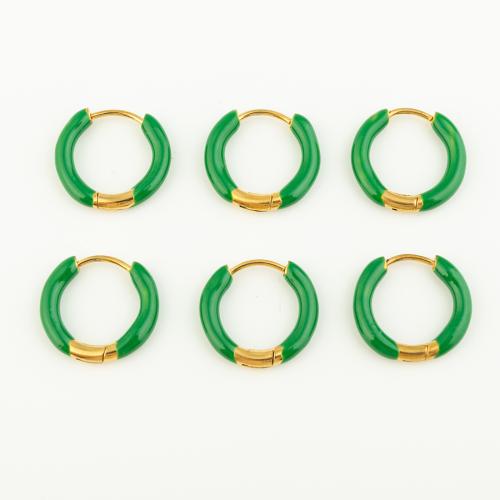 Stainless Steel Lever Back Earring 304 Stainless Steel Vacuum Ion Plating three pieces & for woman & enamel green Sold By Lot