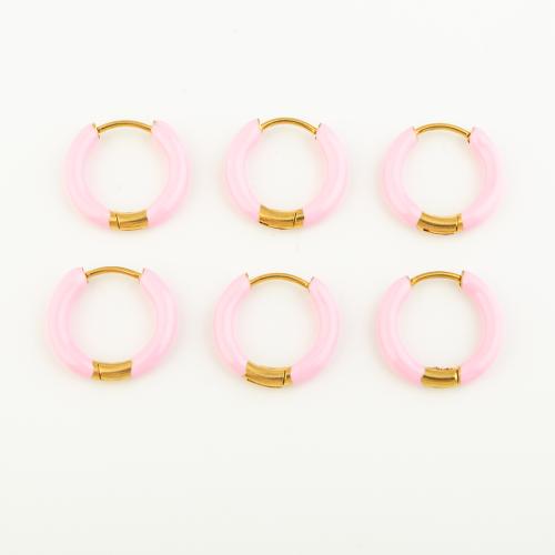 Stainless Steel Lever Back Earring 304 Stainless Steel Vacuum Ion Plating three pieces & for woman & enamel pink Sold By Lot