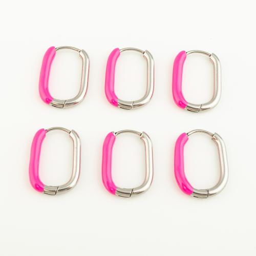 Stainless Steel Lever Back Earring 304 Stainless Steel plated three pieces & for woman & enamel pink Sold By Lot