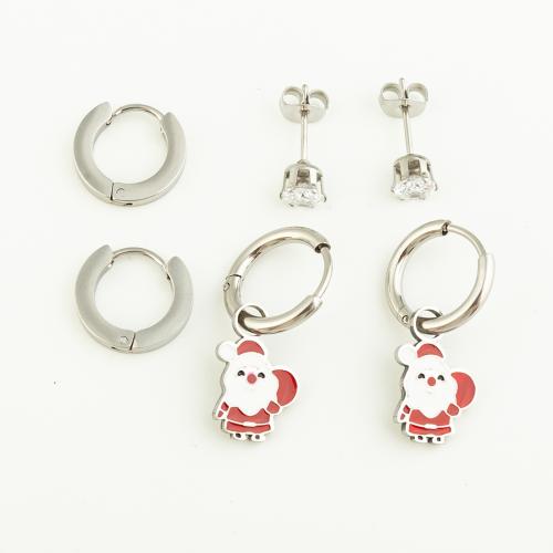 Orecchino di goccia in acciaio inox, 304 acciaio inox, placcato, tre pezzi & Micro spianare cubic zirconia & per la donna & smalto, colore originale, 3Setsinsieme/lotto, Venduto da lotto