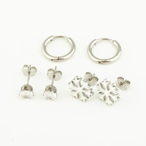 Orecchino di goccia in acciaio inox, 304 acciaio inox, placcato, tre pezzi & Micro spianare cubic zirconia & per la donna, colore originale, 3Setsinsieme/lotto, Venduto da lotto