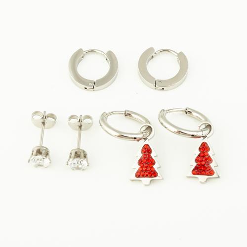 Orecchino di goccia in acciaio inox, 304 acciaio inox, placcato, tre pezzi & Micro spianare cubic zirconia & per la donna, colore originale, 3Setsinsieme/lotto, Venduto da lotto