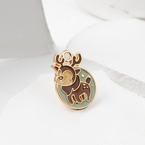 Zinc Alloy Enamel Pendants Deer gold color plated DIY Sold By Bag