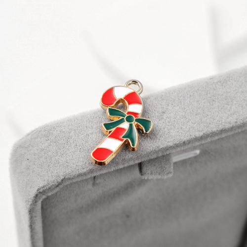 Zinc Alloy Enamel Pendants Christmas Candy Cane gold color plated DIY Sold By Bag