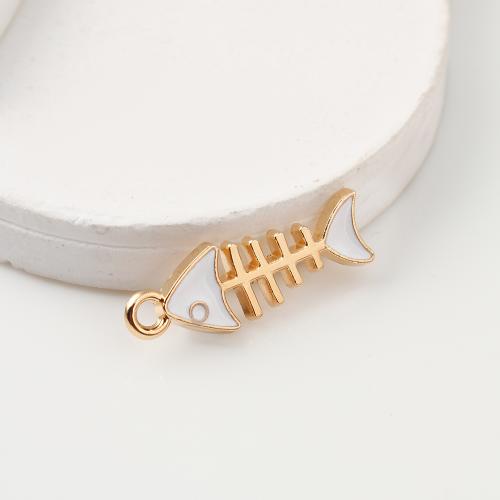 Zinc Alloy Enamel Pendants Fish Bone gold color plated DIY Sold By Bag