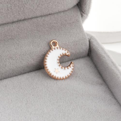 Zinc Alloy Enamel Pendants Moon gold color plated DIY Sold By Bag