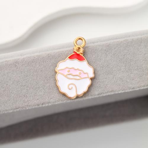 Zinc Alloy Enamel Pendants Santa Claus gold color plated DIY Sold By Bag