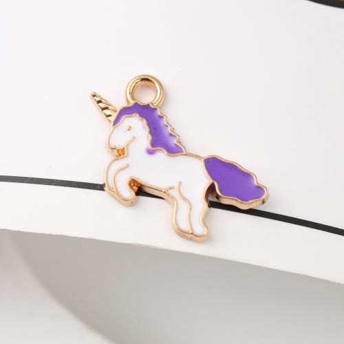 Zinc Alloy Enamel Pendants Unicorn gold color plated DIY Sold By Bag