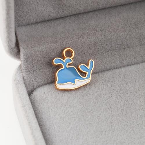 Zinc Alloy Enamel Pendants Whale gold color plated DIY Sold By Bag