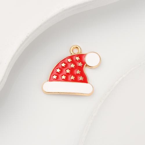 Zinc Alloy Enamel Pendants Christmas Hat gold color plated DIY Sold By Bag