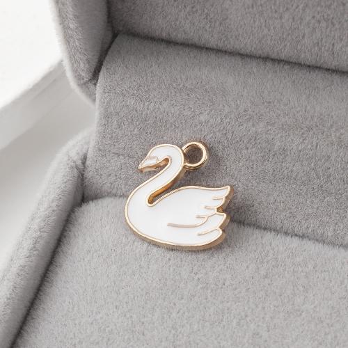 Zinc Alloy Enamel Pendants Swan gold color plated DIY Sold By Bag