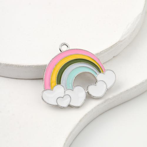 Zinc Alloy émail Pendants, alliage de zinc, Arc en ciel, Placage de couleur argentée, DIY, 30x1x25mm, 500PC/sac, Vendu par sac