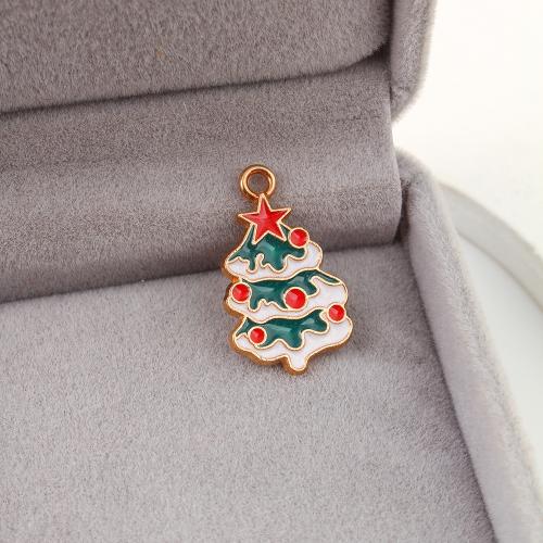 Zinc Alloy Enamel Pendants Christmas Tree gold color plated DIY Sold By Bag