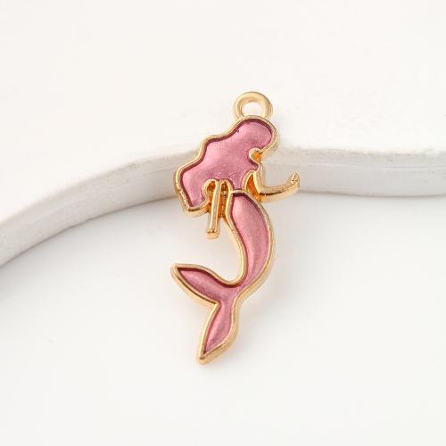 Zinc Alloy Enamel Pendants Mermaid gold color plated DIY Sold By Bag