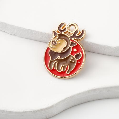 Zinc Alloy Enamel Pendants Christmas Reindeer gold color plated DIY Sold By Bag