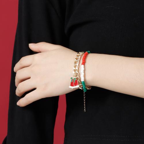 Zinc Alloy Bracelet with Seedbead Christmas Bell gold color plated Double Layer & Christmas jewelry & for woman & enamel Length Approx 6-8 Inch Sold By PC