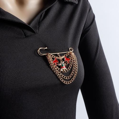 Zinc Alloy Broche, Christmas Bell, gold plated, Kerst sieraden & voor vrouw & glazuur & met strass, 70x60mm, Verkocht door PC