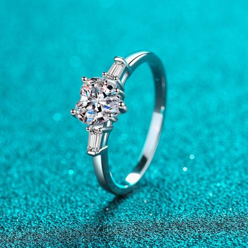 925 Sterling Silver Finger Ring with Moissanite Heart & for woman US Ring .5-9 Sold By PC