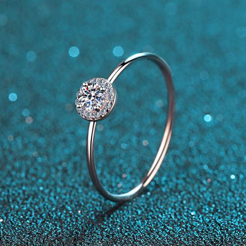 925 Sterling Silver Finger Ring with Moissanite Round & for woman US Ring .5-9 Sold By PC