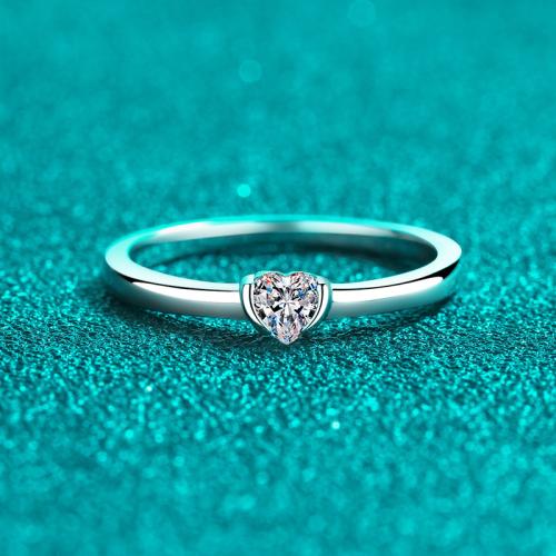 925 Sterling Silver Finger Ring with Moissanite Heart & for woman US Ring Sold By PC