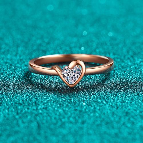 925 sterling zilver Finger Ring, met Moissanite, Hart, Plating champagne goud, verschillende grootte voor keus & voor vrouw, Maat:4-10, Verkocht door PC