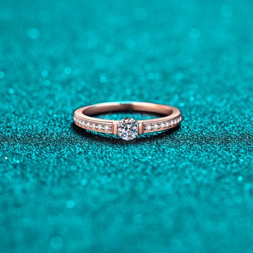 925 Sterling Silver Finger Ring with Moissanite Plating champagne gold & for woman US Ring Sold By PC